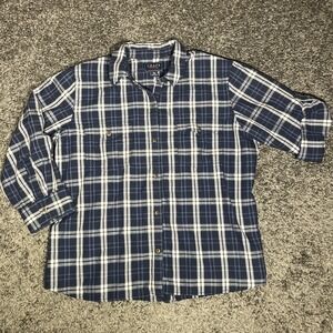 Women's Chaps Denim 3/4 To Roll Tab Short Sleeve Extra Large Blue Plaid Western